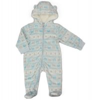 H23573:  Baby Blue Fairisle Hooded Plush Fleece All In One/ Pram Suit (3-12 Months)